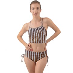 Skin Zebra Striped White Brown Mini Tank Bikini Set by Pakrebo