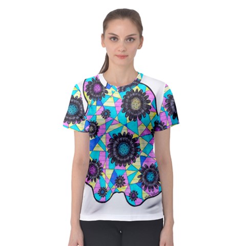 Neon Geometric Flowers  Women s Sport Mesh Tee by okhismakingart