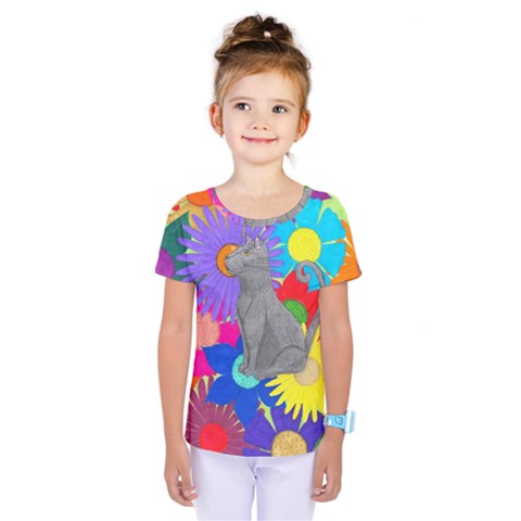 Floral Cat Kids  One Piece Tee by okhismakingart