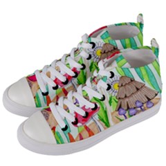 Iguana And Mushrooms Women s Mid-top Canvas Sneakers by okhismakingart