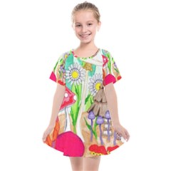 Iguana And Mushrooms Kids  Smock Dress by okhismakingart