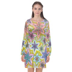 Bubble Flowers Long Sleeve Chiffon Shift Dress  by okhismakingart