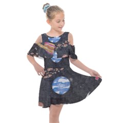 Space Kids  Shoulder Cutout Chiffon Dress by okhismakingart