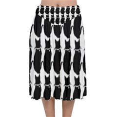 Cat Silouette Pattern Velvet Flared Midi Skirt by snowwhitegirl