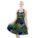 Peacock Feathers Halter Party Swing Dress  View1