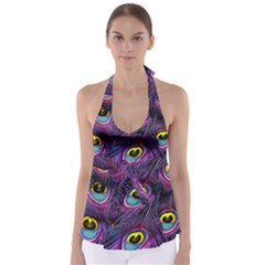 Peacock Feathers Purple Babydoll Tankini Top by snowwhitegirl