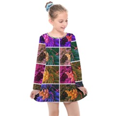 Sideways Sumac Collage Kids  Long Sleeve Dress by okhismakingart