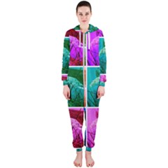 Color Block Queen Annes Lace Collage Hooded Jumpsuit (ladies)  by okhismakingart