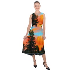 Neon Landscape Midi Tie-back Chiffon Dress by okhismakingart