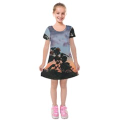 Sunflower Sunset Kids  Short Sleeve Velvet Dress by okhismakingart