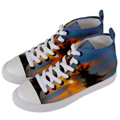 Sunrise And Fir Tree Women s Mid-top Canvas Sneakers by okhismakingart