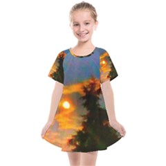 Sunrise And Fir Tree Kids  Smock Dress by okhismakingart