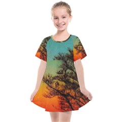 Turquoise Sunset Kids  Smock Dress by okhismakingart