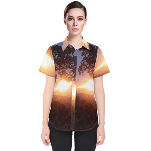 Mountain Sunset Women s Short Sleeve Shirt by okhismakingart