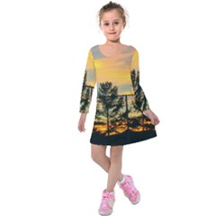 Fence Line Trees Kids  Long Sleeve Velvet Dress by okhismakingart