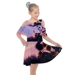 Sunflower Sunset Ii Kids  Shoulder Cutout Chiffon Dress by okhismakingart