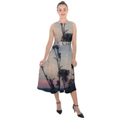 Hazy Thistles Midi Tie-back Chiffon Dress by okhismakingart