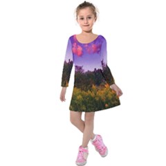 Purple Afternoon Kids  Long Sleeve Velvet Dress by okhismakingart