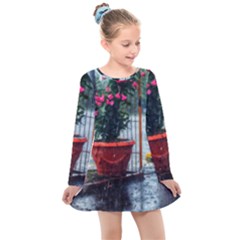 Rainy Day Kids  Long Sleeve Dress by okhismakingart