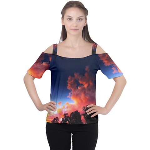 Deep Blue Sunset Cutout Shoulder Tee by okhismakingart