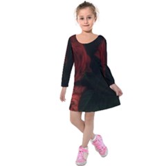 Three Pink Flowers Kids  Long Sleeve Velvet Dress by okhismakingart