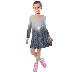 Foggy Forest Kids  Long Sleeve Velvet Dress by okhismakingart