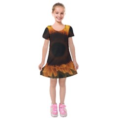 Single Sunflower Kids  Short Sleeve Velvet Dress by okhismakingart