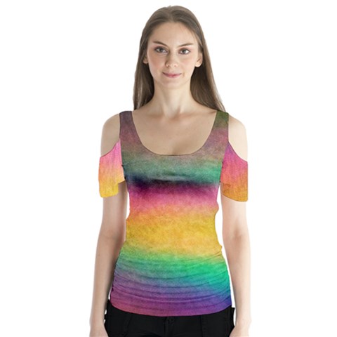 Rainbow Streaks Butterfly Sleeve Cutout Tee  by okhismakingart