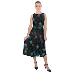 Floral Stars -blue Midi Tie-back Chiffon Dress by okhismakingart