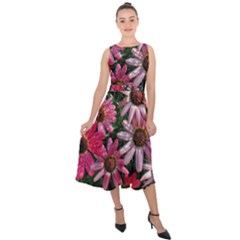 Pink Asters Midi Tie-back Chiffon Dress by okhismakingart