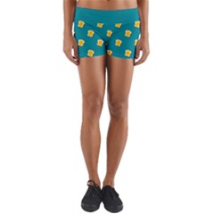 Toast With Cheese Pattern Turquoise Green Background Retro Funny Food Yoga Shorts by genx