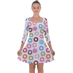 Donut Pattern With Funny Candies Quarter Sleeve Skater Dress by genx