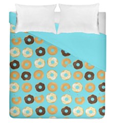 Donuts Pattern With Bites Bright Pastel Blue And Brown Duvet Cover Double Side (queen Size) by genx