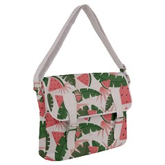 Tropical Watermelon Leaves Pink And Green Jungle Leaves Retro Hawaiian Style Buckle Messenger Bag by genx