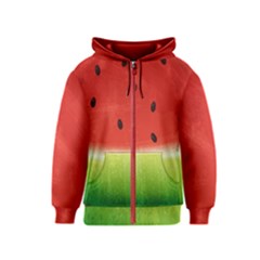 Juicy Paint Texture Watermelon Red And Green Watercolor Kids  Zipper Hoodie by genx