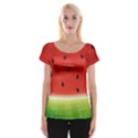 Juicy Paint texture Watermelon red and green watercolor Cap Sleeve Top View1