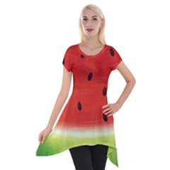 Juicy Paint Texture Watermelon Red And Green Watercolor Short Sleeve Side Drop Tunic by genx