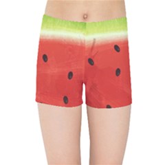 Juicy Paint Texture Watermelon Red And Green Watercolor Kids  Sports Shorts by genx