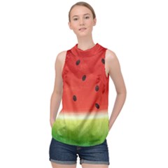 Juicy Paint Texture Watermelon Red And Green Watercolor High Neck Satin Top by genx