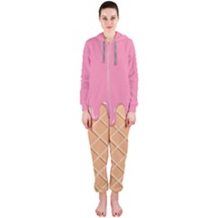 Ice Cream Pink Melting Background With Beige Cone Hooded Jumpsuit (ladies)  by genx