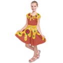 Pizza Topping funny modern yellow melting cheese and pepperonis Kids  Short Sleeve Dress View1