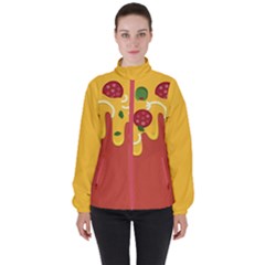 Pizza Topping Funny Modern Yellow Melting Cheese And Pepperonis Women s High Neck Windbreaker by genx