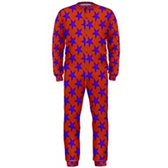 Purple Stars Pattern On Orange Onepiece Jumpsuit (men)  by BrightVibesDesign