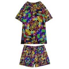 Color Mosaic Background Wall Kids  Swim Tee And Shorts Set by Pakrebo