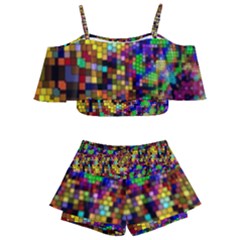 Color Mosaic Background Wall Kids  Off Shoulder Skirt Bikini by Pakrebo