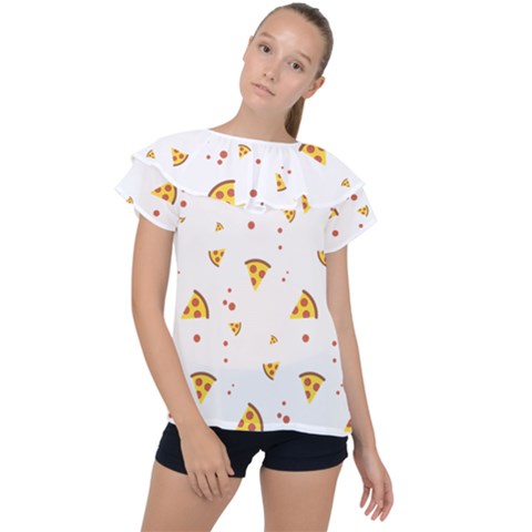 Pizza Pattern Pepperoni Cheese Funny Slices Ruffle Collar Chiffon Blouse by genx