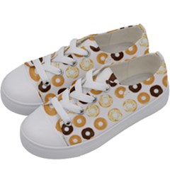 Donuts Pattern With Bites Bright Pastel Blue And Brown Cropped Sweatshirt Kids  Low Top Canvas Sneakers by genx