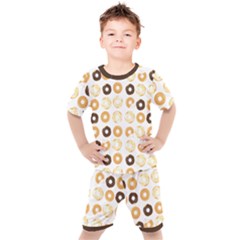 Donuts Pattern With Bites Bright Pastel Blue And Brown Cropped Sweatshirt Kids  Tee And Shorts Set by genx