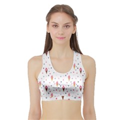 Ice Cream Cones Watercolor With Fruit Berries And Cherries Summer Pattern Sports Bra With Border by genx