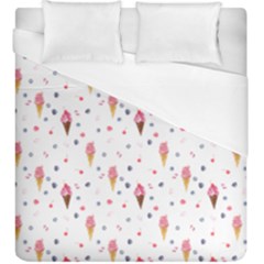 Ice Cream Cones Watercolor With Fruit Berries And Cherries Summer Pattern Duvet Cover (king Size) by genx